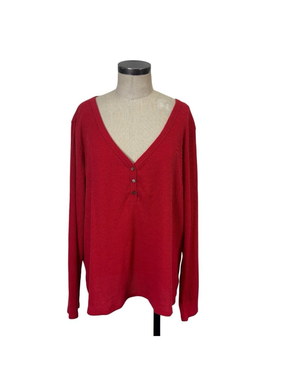 Gap Waffle Knit Henley Thermal 2XL Red
